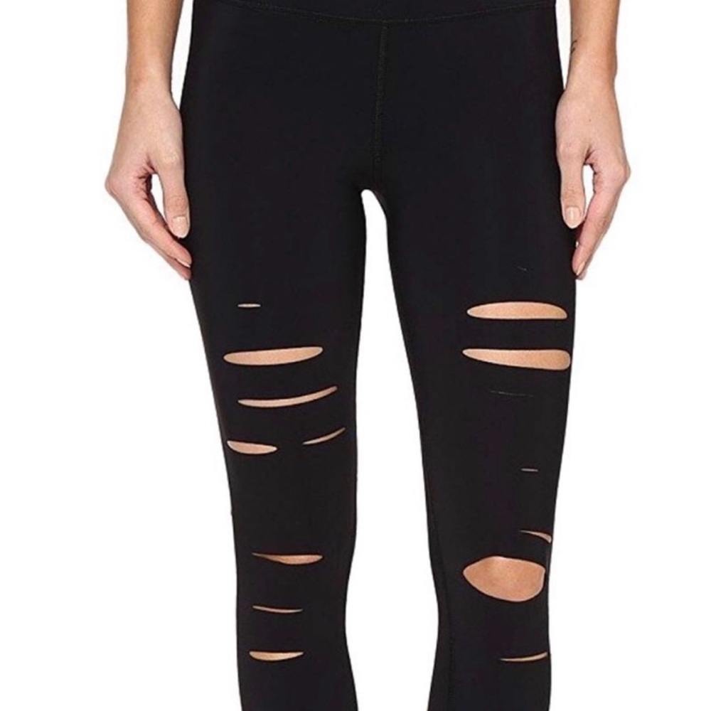 Alo Yoga Warrior Leggings Womens M Black Cutout Slash Yoga Activewear